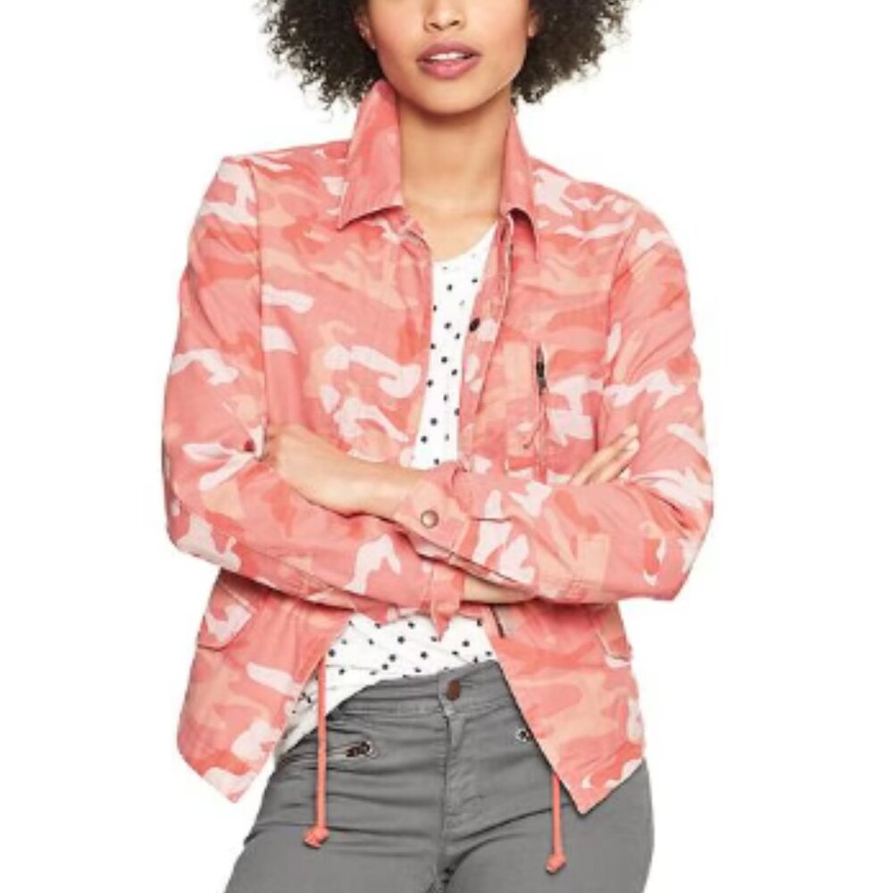Gap Womens Printed utility jacket Camoflage Pink Camo Size Large